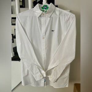 Vineyard Vines Youth Medium White Button Down Shirt Whale Logo Preppy Classic